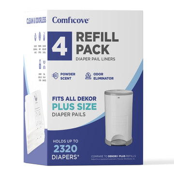 COMFICOVE Refills Compatible with DEKOR PLUS Diaper Pails | 4 Pack | Extra Thick Diaper Pail Refill Liners | Fresh Scent | Easy 