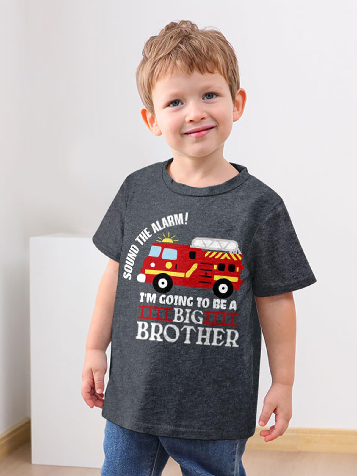 Funnycokid Big Brother T Shirt 6T 5T Promoted To Big Brother Firetruck Fire Engine T-Shirt Black Size 5 6 Pregnancy Announcement