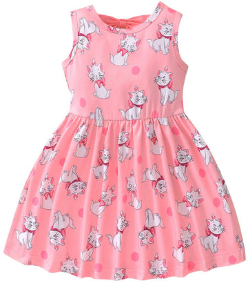 Girls Sleeveless Dress Cat Dress Girls Pink Swing Sundress Baby Girls Backless Bowknot Back To School Dress Girls Cat Outfits Pi