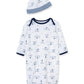 Little Me Clothes for Baby Boys 2-Piece Nightgown and Cap Set Scratch Free Tag Elastic Bottom, Puppy Toile, 0-3 Months