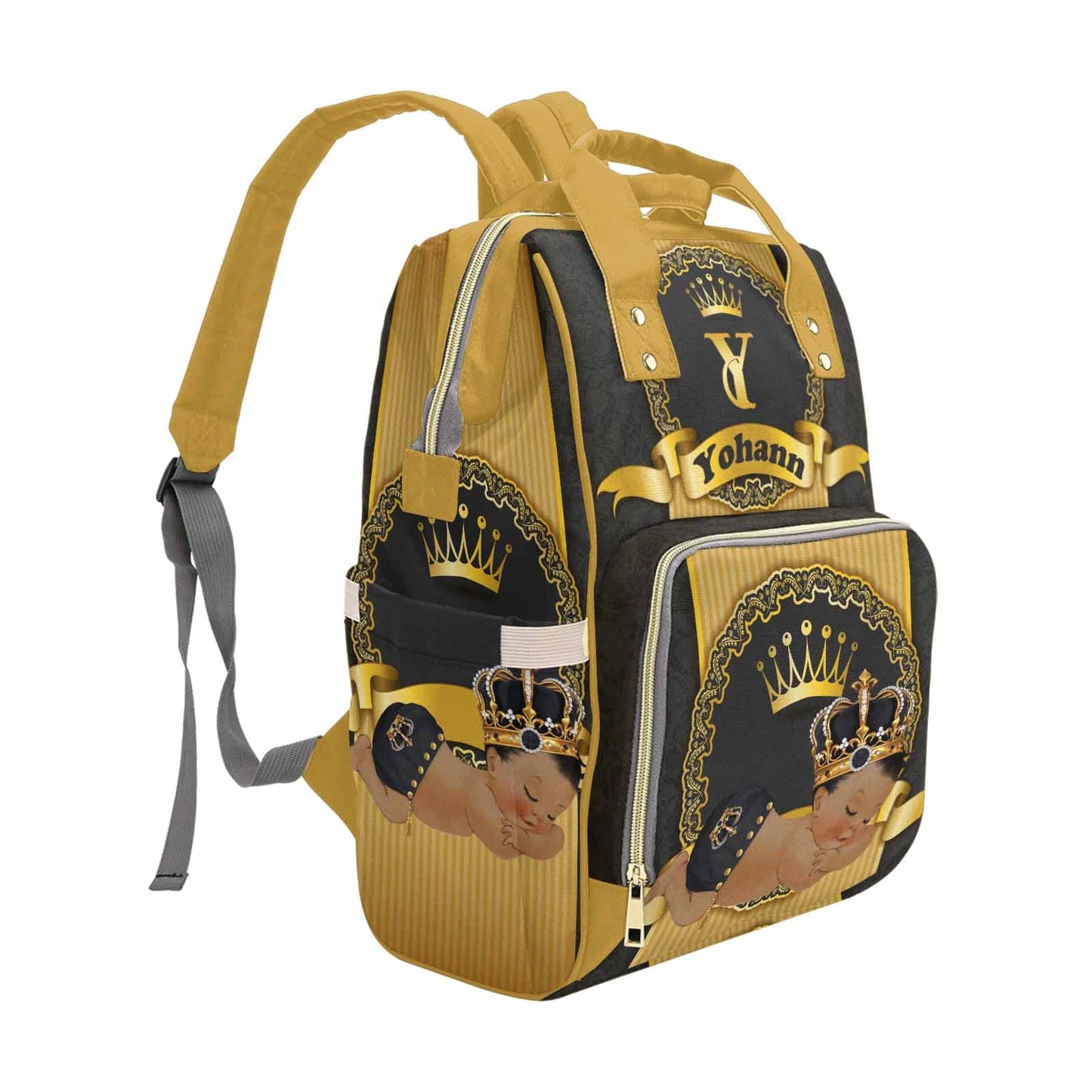 M Yescustom Personalized Baby Diaper Bags For Women Men, Custom Golden Black Prince Backpack Customized Nappy Mommy Bag Backpack