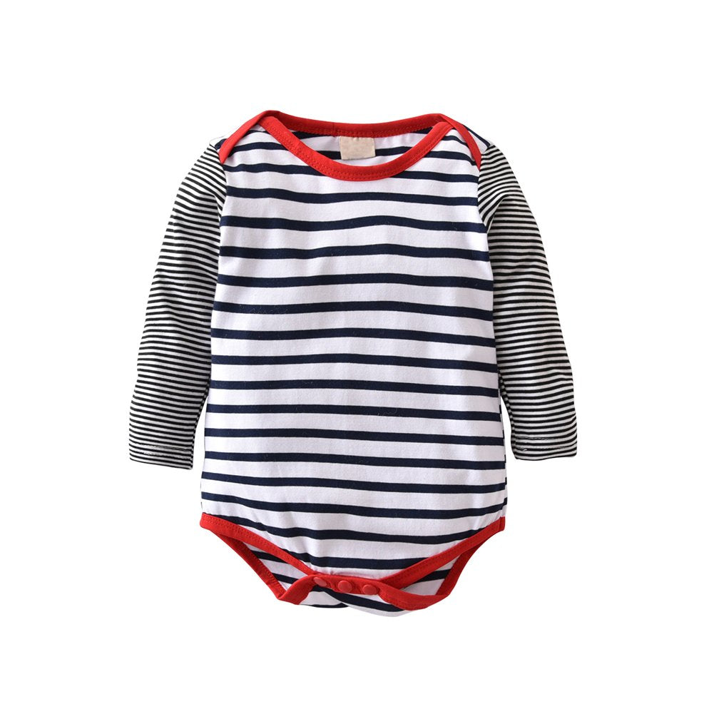3Pcs Baby Boys Long Sleeve Stripe Romper Overalls Clothing Set With Hat (12-18 Months) Grey