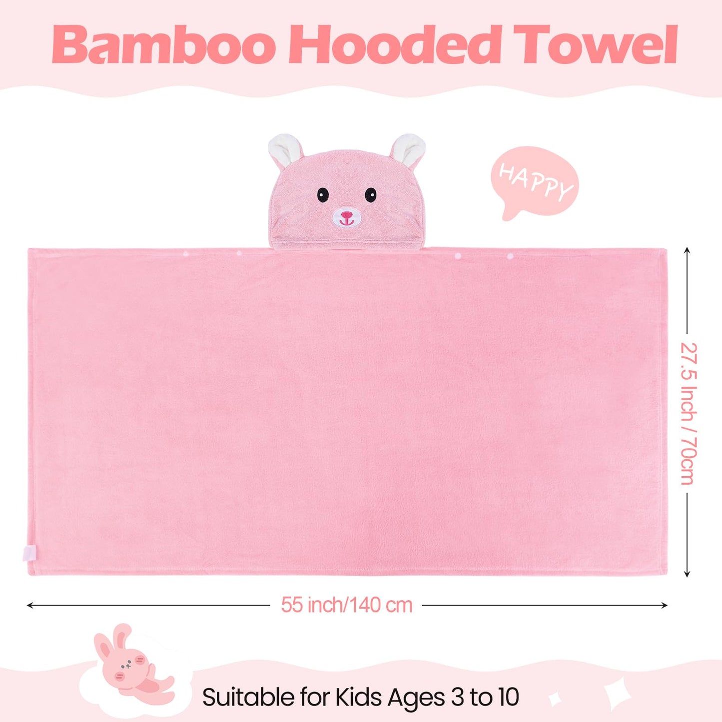 Preboun 2 Pcs Kid Hooded Bath Towel Toddler Towel 27.5 X 55'' Large Hooded Towel For Kids 3-10 Yrs Wrap Bathrobe Boy Girl(Light