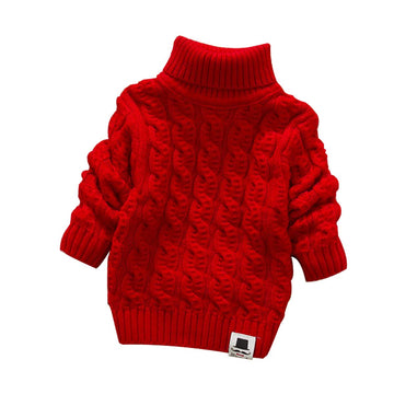 Modntoga Toddler Baby Boys Girls Knit Sweaters Cable Turtleneck High Collar Fall Winter Soft Warm Sweater Pullover Tops(Red,18-2