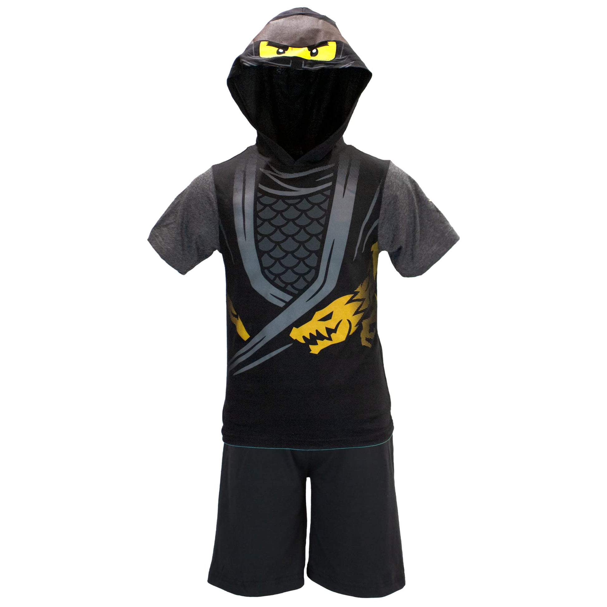 Lego Ninjago Boys Ninjago Costume Short And Matching Costume Hooded T-Shirt (Black, Size 10/12)