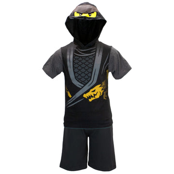 Lego Ninjago Boys Ninjago Costume Short And Matching Costume Hooded T-Shirt (Black, Size 8)