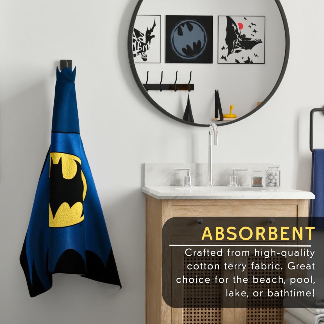Franco Batman Kids Super Soft Bath/Pool/Beach Soft Cotton Terry Hooded Towel Wrap, 24 In X 50 In, (Officially Licensed Product)