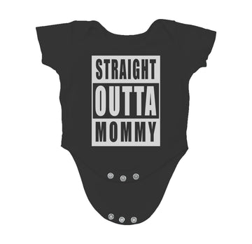 Straight Outta Mommy - Funny Baby Essentials Bodysuit - Newborn Boy Clothes Baby Girl Outfit (12 Months, Black)