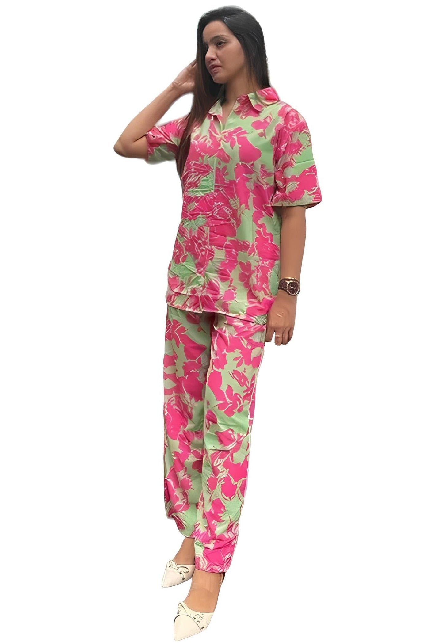 My Swag Casual 2 Piece Co Ord Set Loose Fit Matching Shirt & Bottom Printed Summer Outfit CoOrds Set for Women & Girls