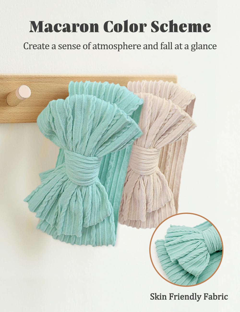 Zurlefy Stretchy Headbands With Bows For Newborn, Infant And Toddler Girls, Beige Unisex Head Wraps (6 Pack, 03H-09)