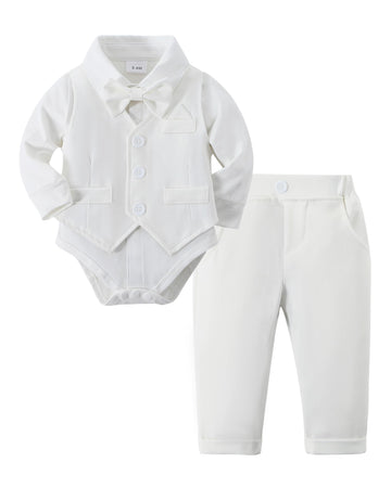 Disaur Baby Boy Formal Outfits Long Sleeve Infant White Shirt White Vest Pants Bow Tie Baby First Halloween Outfit Boy 18 24 Mon