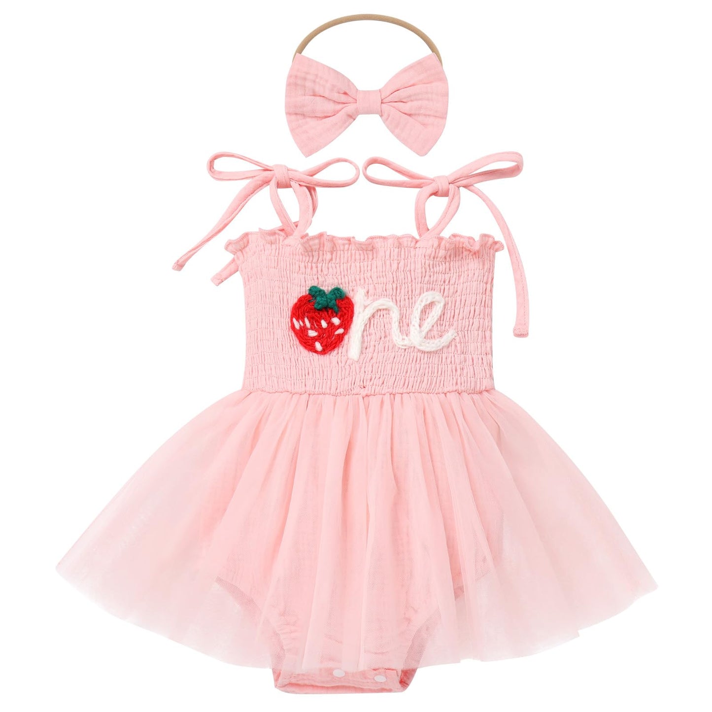 Strawberry First Birthday Outfit Girl, Baby Girl'S 1St Birthday Outfit I'M One Year Old Party Cake Smash Photo Shooting Sleevele