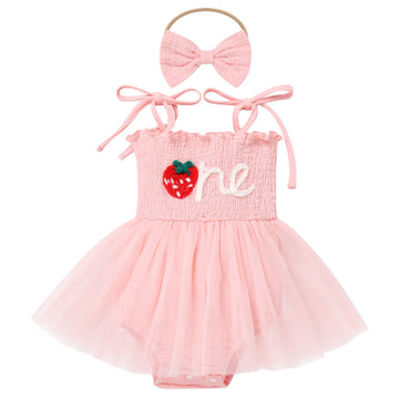 Strawberry First Birthday Outfit Girl, Baby Girl'S 1St Birthday Outfit I'M One Year Old Party Cake Smash Photo Shooting Sleevele