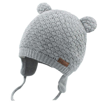 Duoyeree Baby Winter Hat Earflap Cotton Lining Knit Beanie Cap For Toddler Girl Boy (12-18 Month, Grey)