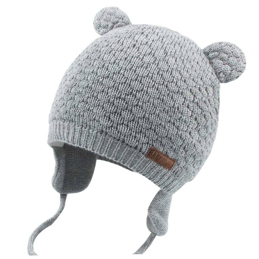 Duoyeree Baby Winter Hat Earflap Cotton Lining Knit Beanie Cap For Toddler Girl Boy (0-6 Month, Grey)