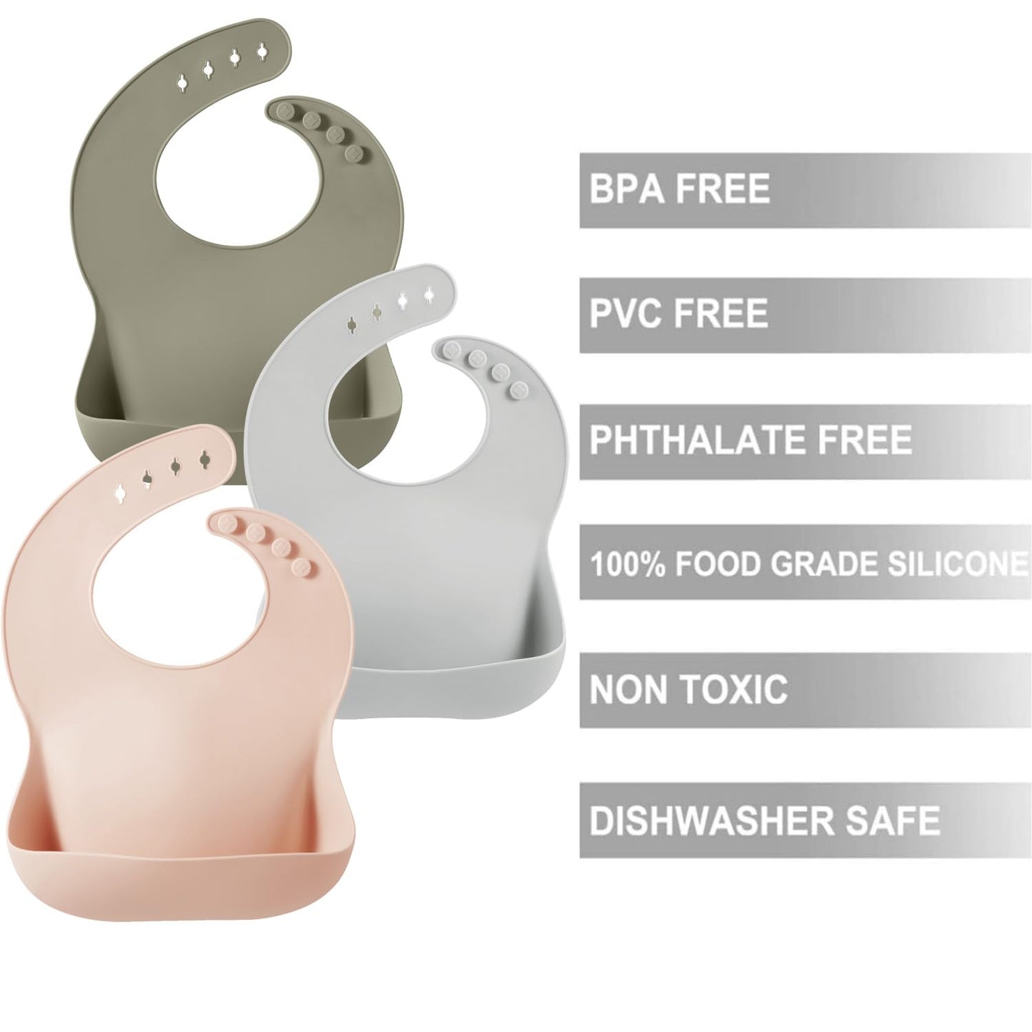 Pandaear 3 Pack Silicone Bibs For Babies Toddlers Girls Boys| Adjustable Waterproof Bpa Free Soft Durable Bibs For Eating With L