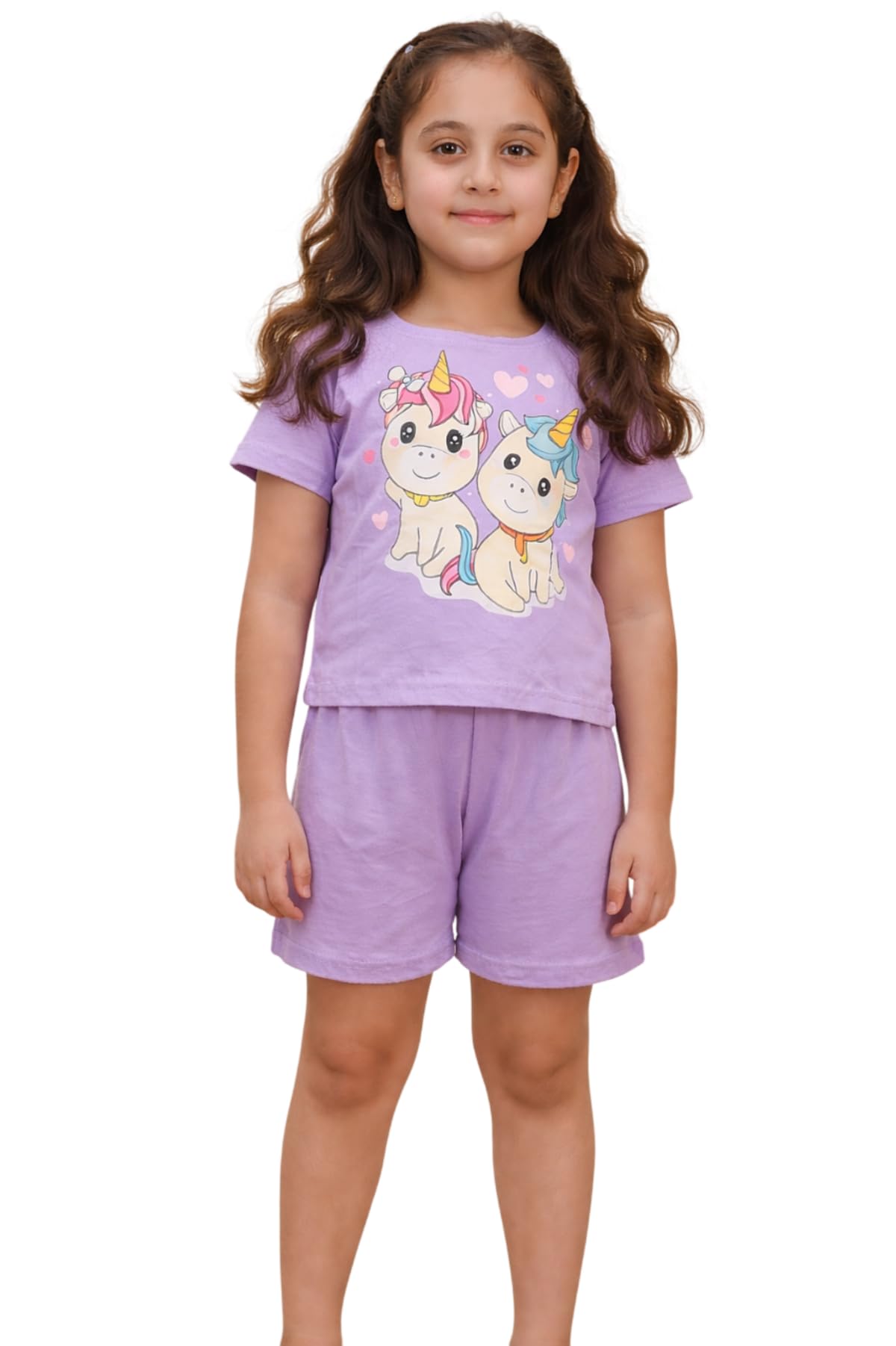 Ninos Dreams Girls Cotton Abstract Printed Coord Set Top with Shorts/Loungewear/Night Suit/Daywear (68 Years, Mauve)