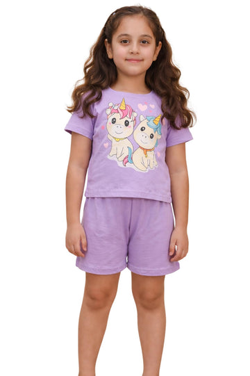 Ninos Dreams Girls Cotton Abstract Printed Coord Set Top with Shorts/Loungewear/Night Suit/Daywear (68 Years, Mauve)