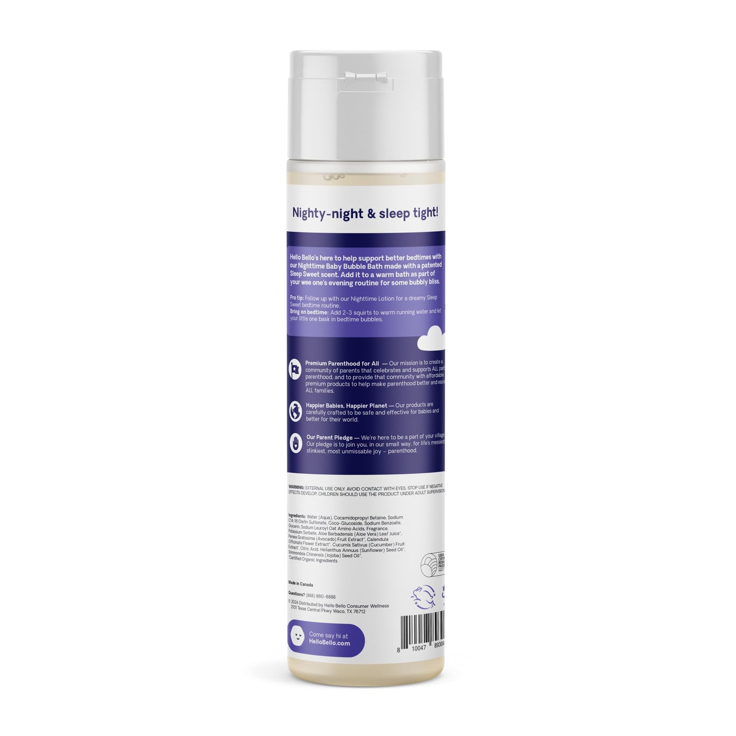 Hello Bello Nighttime Bubble Bath - Gentle Hypoallergenic Tear-Free Formula For Babies And Kids - Vegan And Cruelty-Free - Sleep