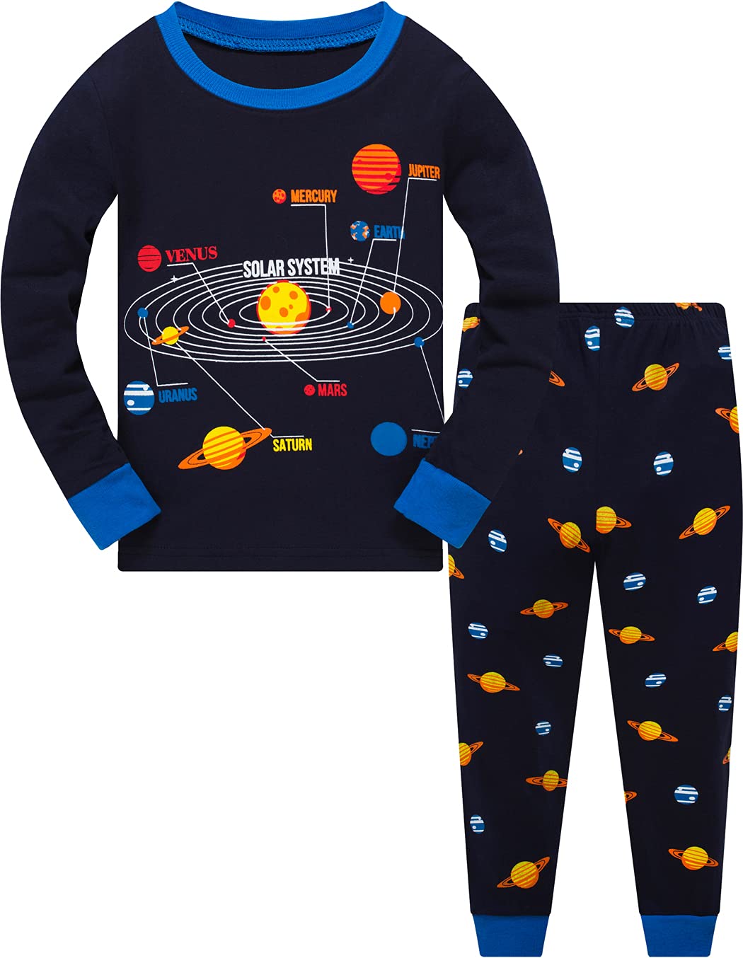 Little Boys Space Pajamas Sets For Toddler 100% Cotton Dinosaur Train Rocket Glow In Dark Sleepwear Long Sleeve 2 Piece Kids Clo