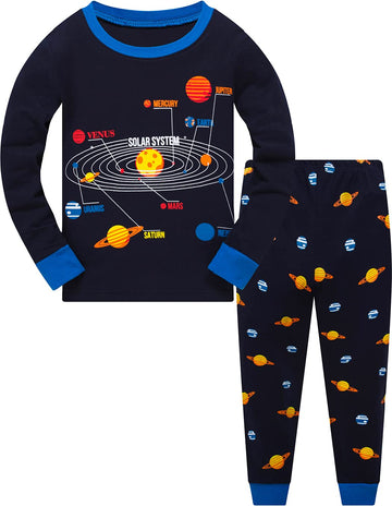Little Boys Space Pajamas Sets For Toddler 100% Cotton Dinosaur Train Rocket Glow In Dark Sleepwear Long Sleeve 2 Piece Kids Clo