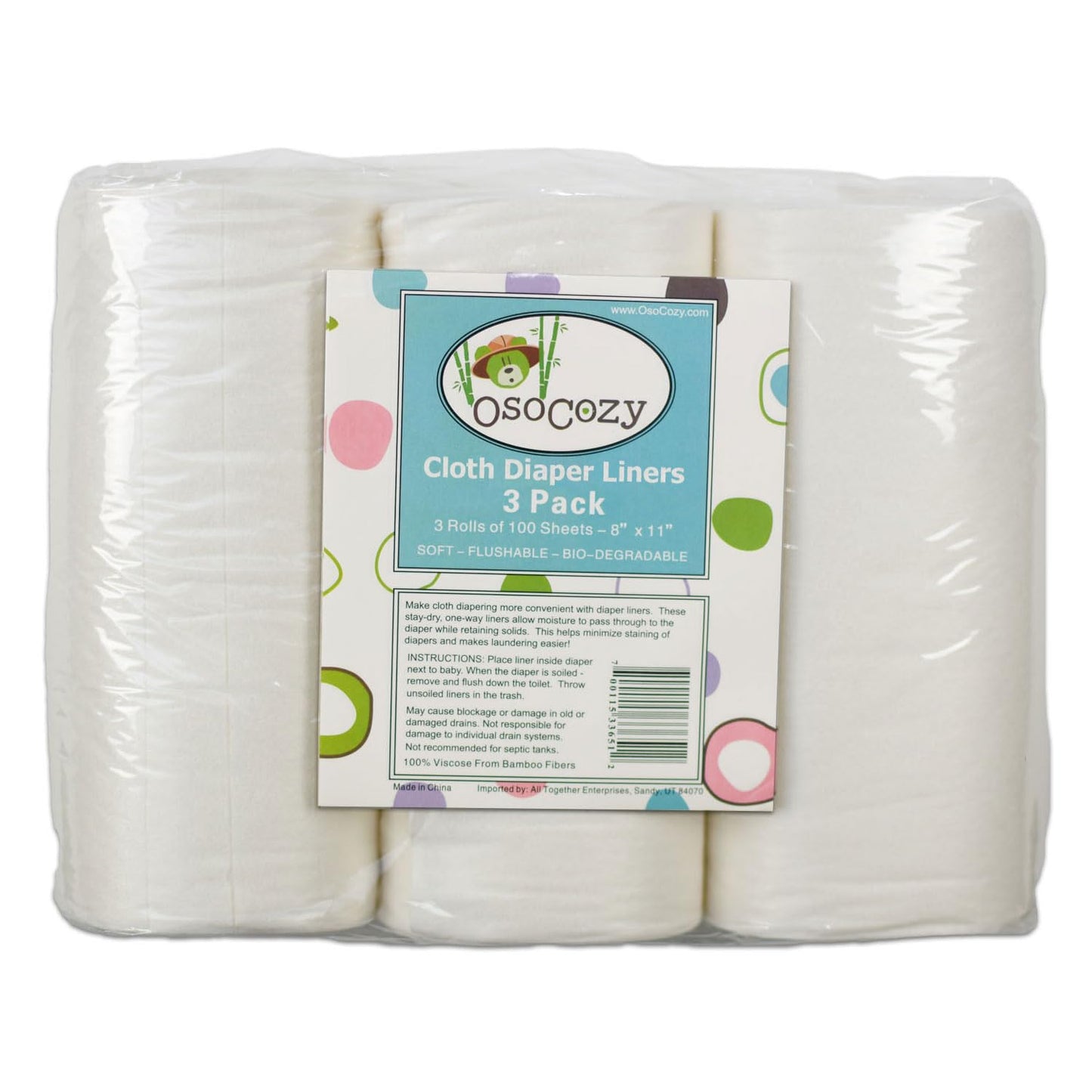 OsoCozy Flushable Diaper Liners 3 Pack - Makes Cloth Diapering Laundering Easier - Super Soft and Gentle on Babys Skin -100 Shee