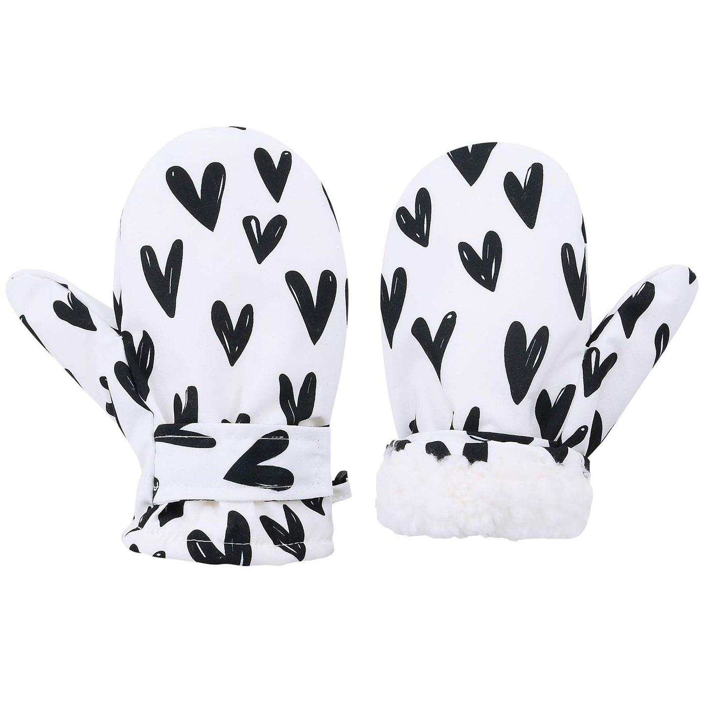 Lined Fleece Toddler Mittens Kids Winter Warm Gloves Child Ski Gloves Waterproof Snow Baby Mitten For Boys Girls White Love L