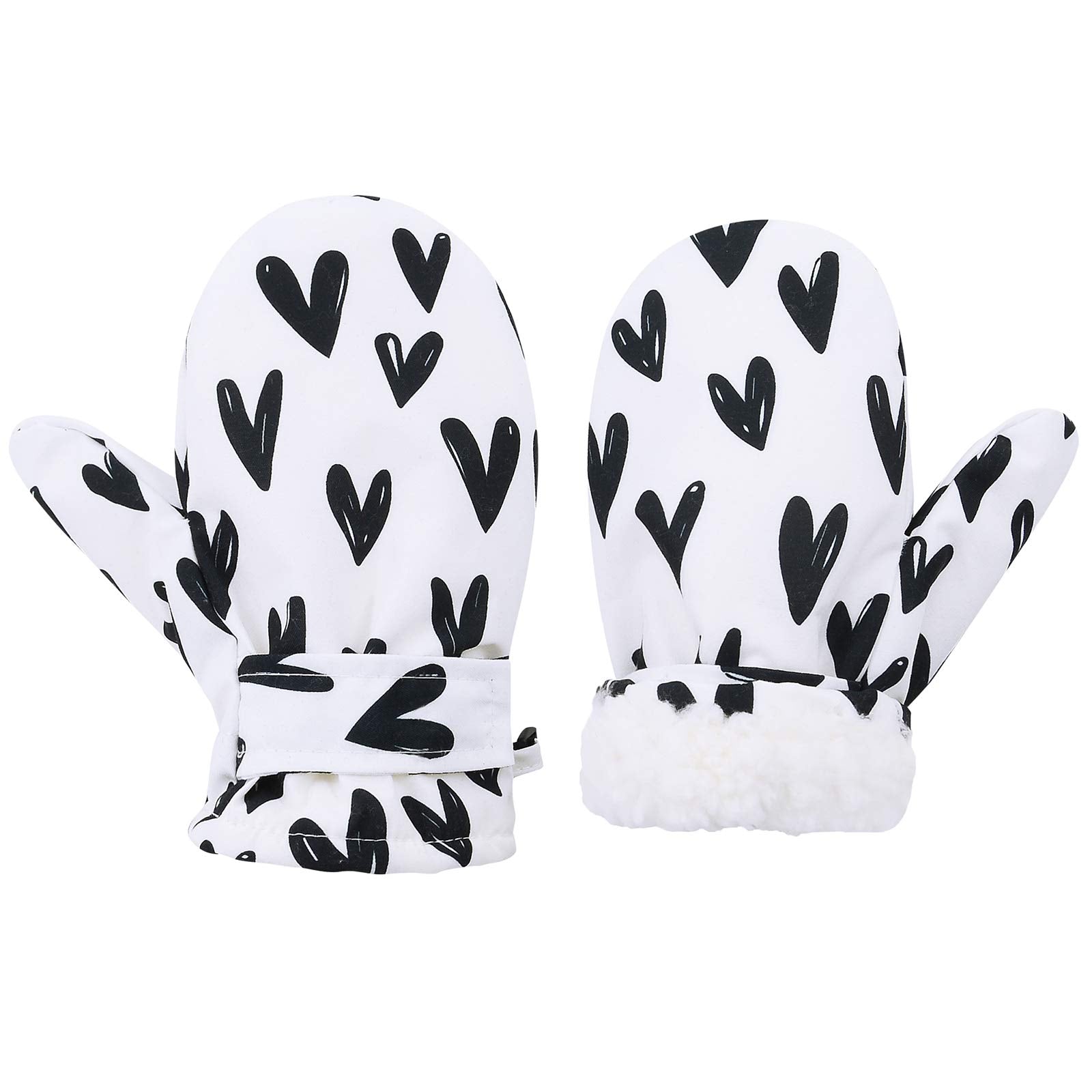 Lined Fleece Toddler Mittens Kids Winter Warm Gloves Child Ski Gloves Waterproof Snow Baby Mitten For Boys Girls White Love L
