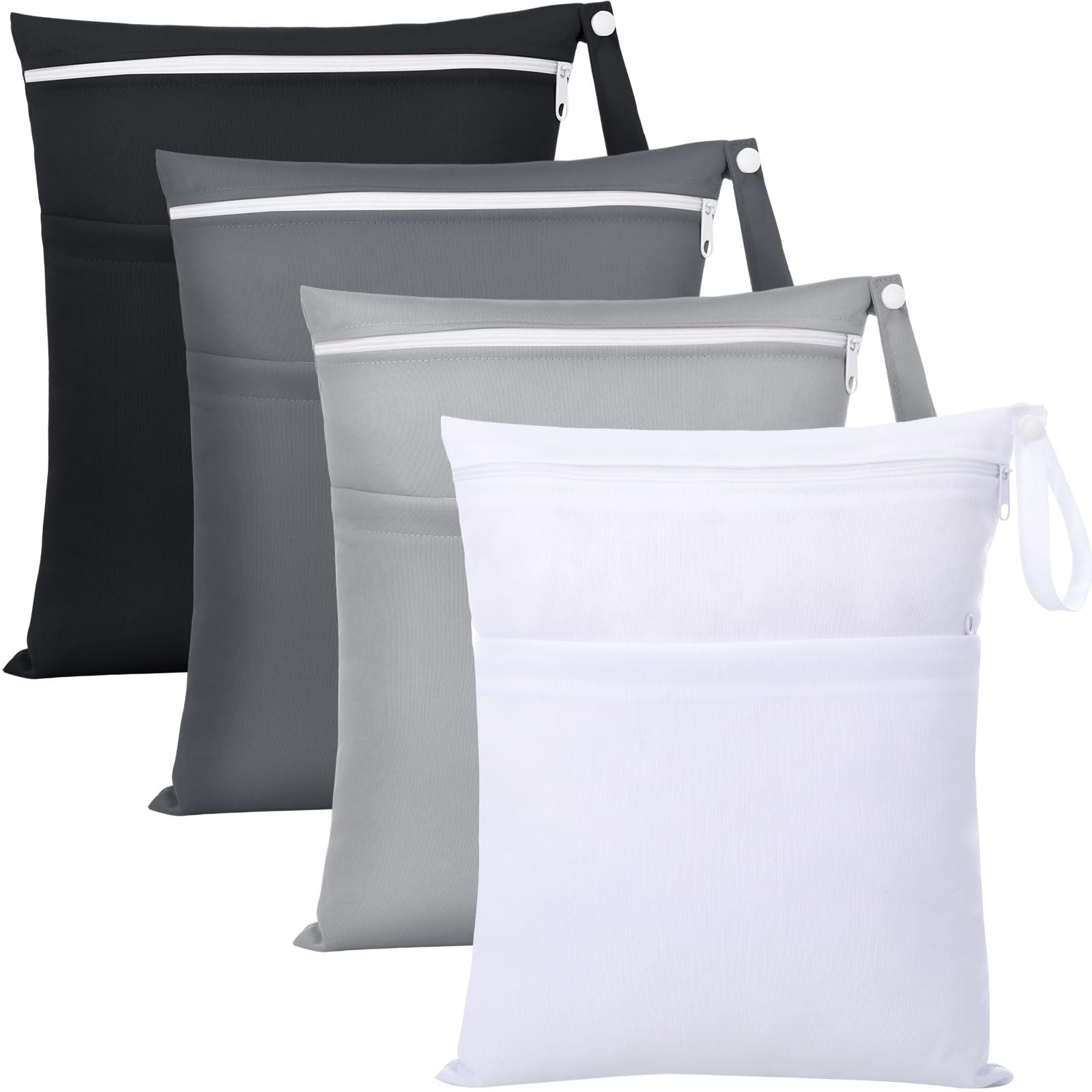 SATINIOR 4 Pack Wet Dry Bags for Baby Cloth Diapers Washable Travel Swimsuit Wet Bags Reusable with Two Zippered Pockets for Yog