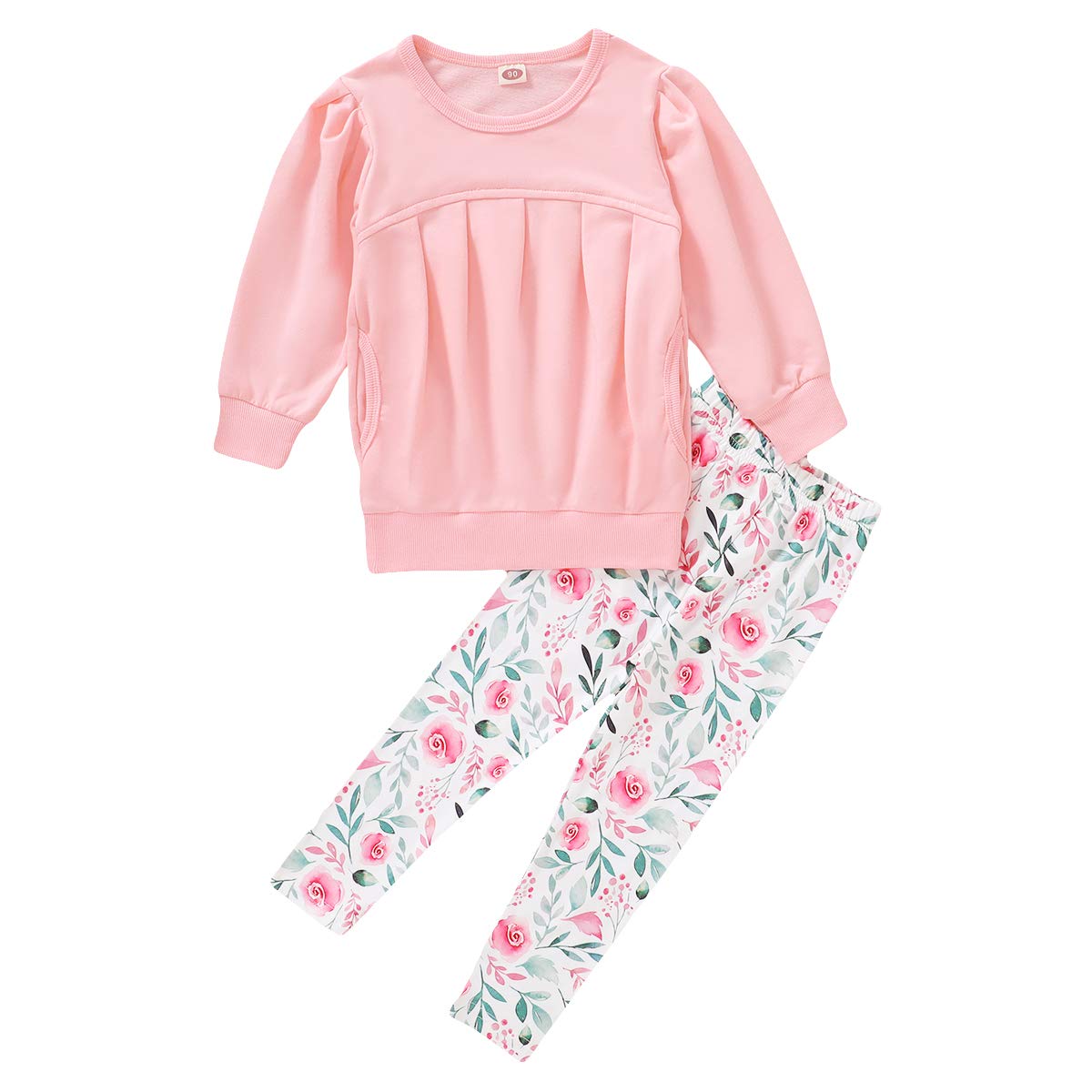 Cm C&M Wodro Toddler Girls Clothes Winter Warm Long Sleeve Tops+Long Pants Set (Pink+Flower, 3-4T)