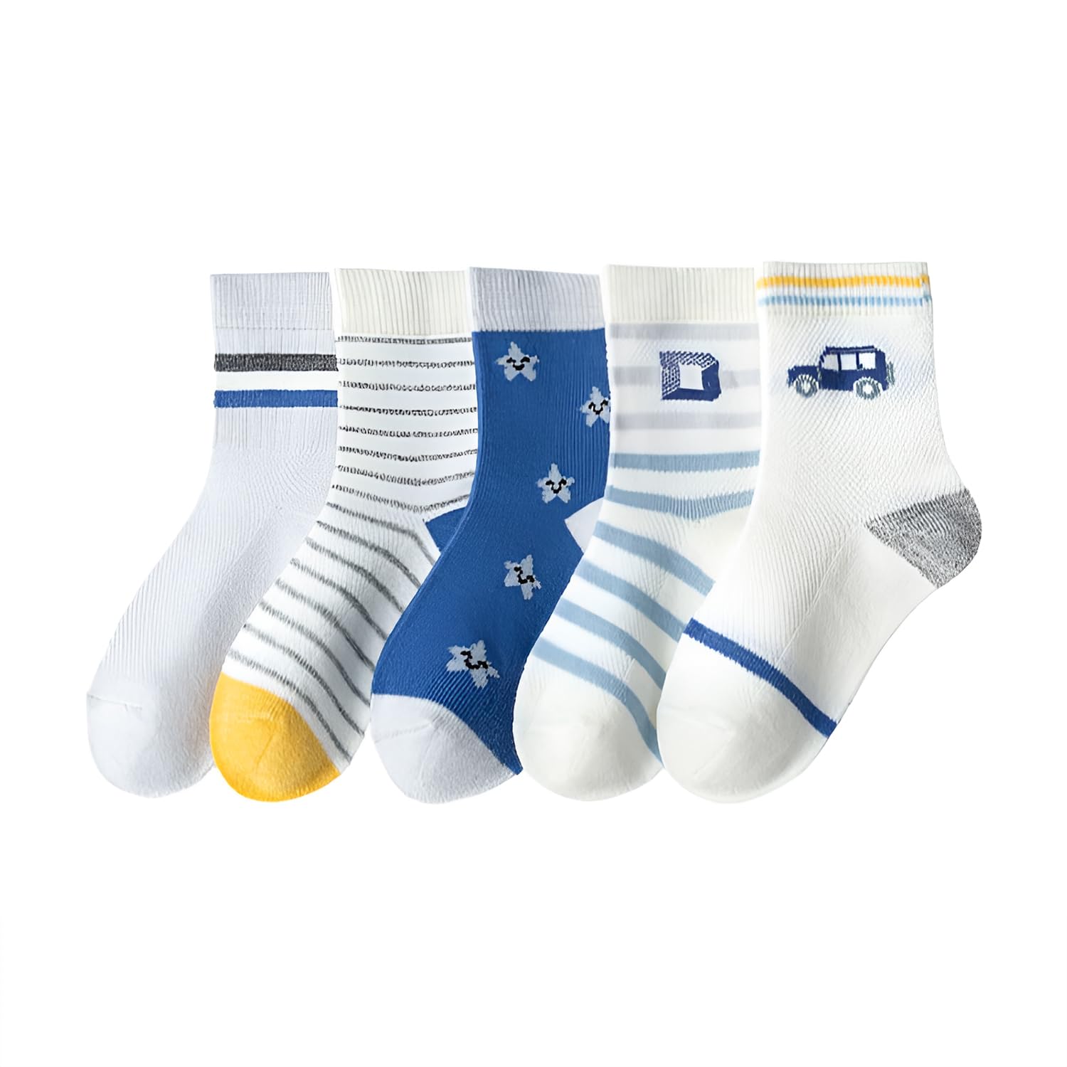 Syga 5 Pairs Baby Girl & Baby Boy Socks, Toddlers Infant Cotton Warm Stretch Crew Socks With Bluecar Design, Suitable For 25 Ye