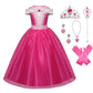 Exyesok Little Girls Princess Aurora Costume Halloween Party Birthday Dress Up Cosplay Outfit, Pink, 4-5T