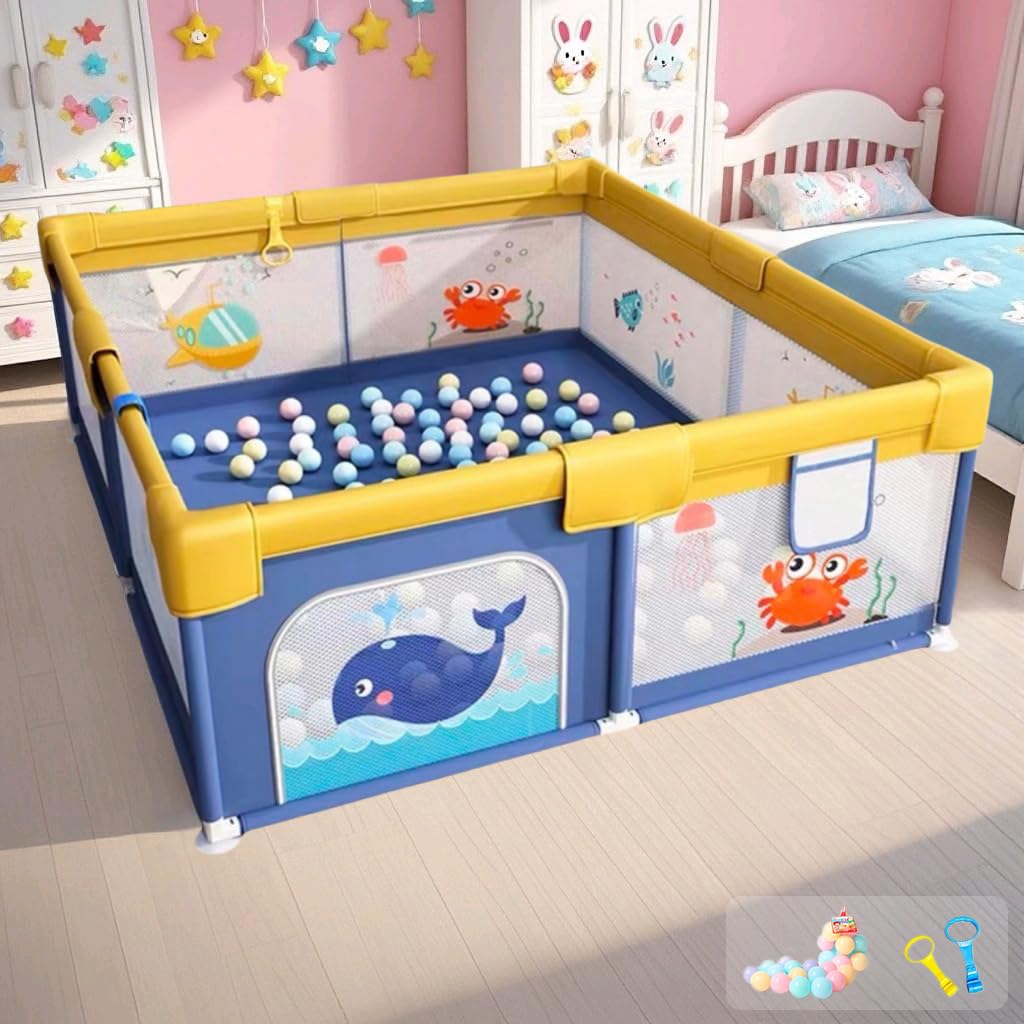 Dawnwake Playpen For Baby Up To 5 Years Playards With Pit Balls And AntiFall Grasp Rings, Kids Activity Center With Safety Lock