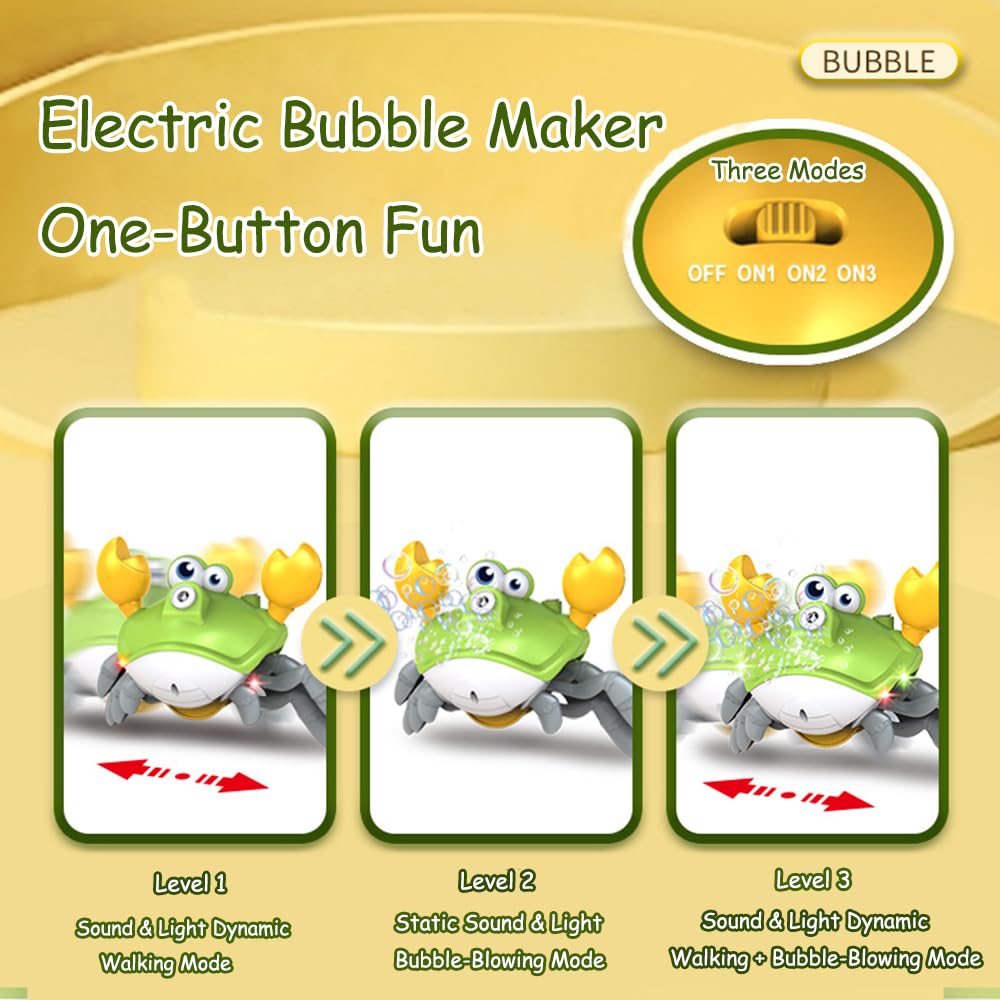 Crawling Crab Baby Toy - Rechargeable Bubble Machine - Tummy Time Toys - Automatic Crawling Crab Bubble Blower Machine for 3 4 5