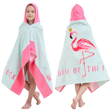 Bavilk Kids Hooded Bath Beach Towel Girls Boys Swim Pool Cover Up Super Absorbent Cute Cartoon Animal Full Vitality (Crown Flami