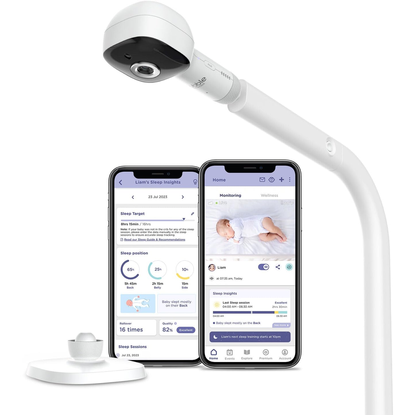 Hubble Connected Skyvision Ai-Enhanced Smart Camera Baby Monitor With Secure Connection, Crib Mount, Remote Pan Tilt Zoom, 2-Way