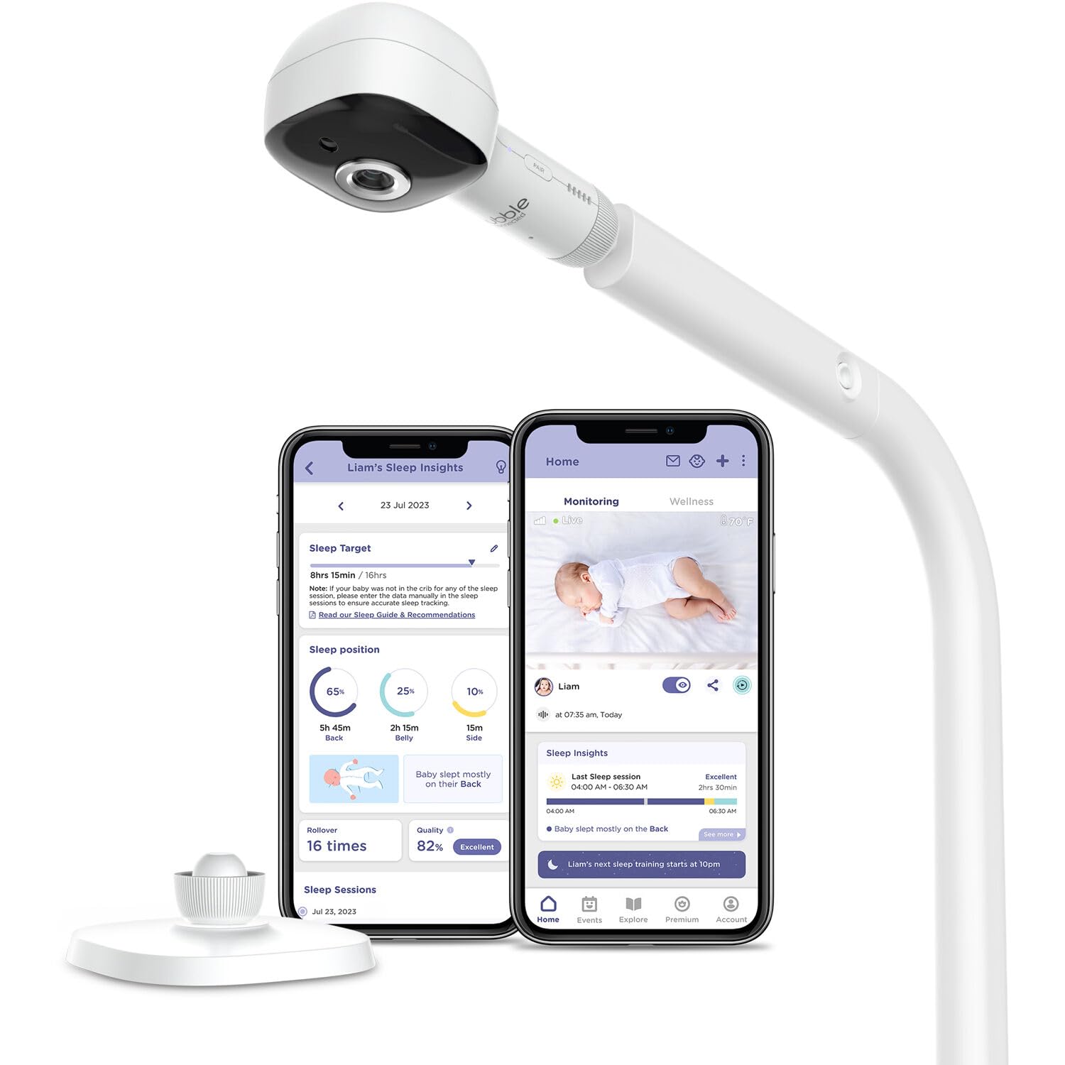 Hubble Connected Skyvision Ai-Enhanced Smart Camera Baby Monitor With Secure Connection, Crib Mount, Remote Pan Tilt Zoom, 2-Way