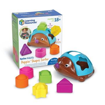 Learning Resources Spike The Fine Motor Hedgehog Poppin Shapes Sorter - Shape and Sorting Toys for Kids Ages 18+ Months, Toddle