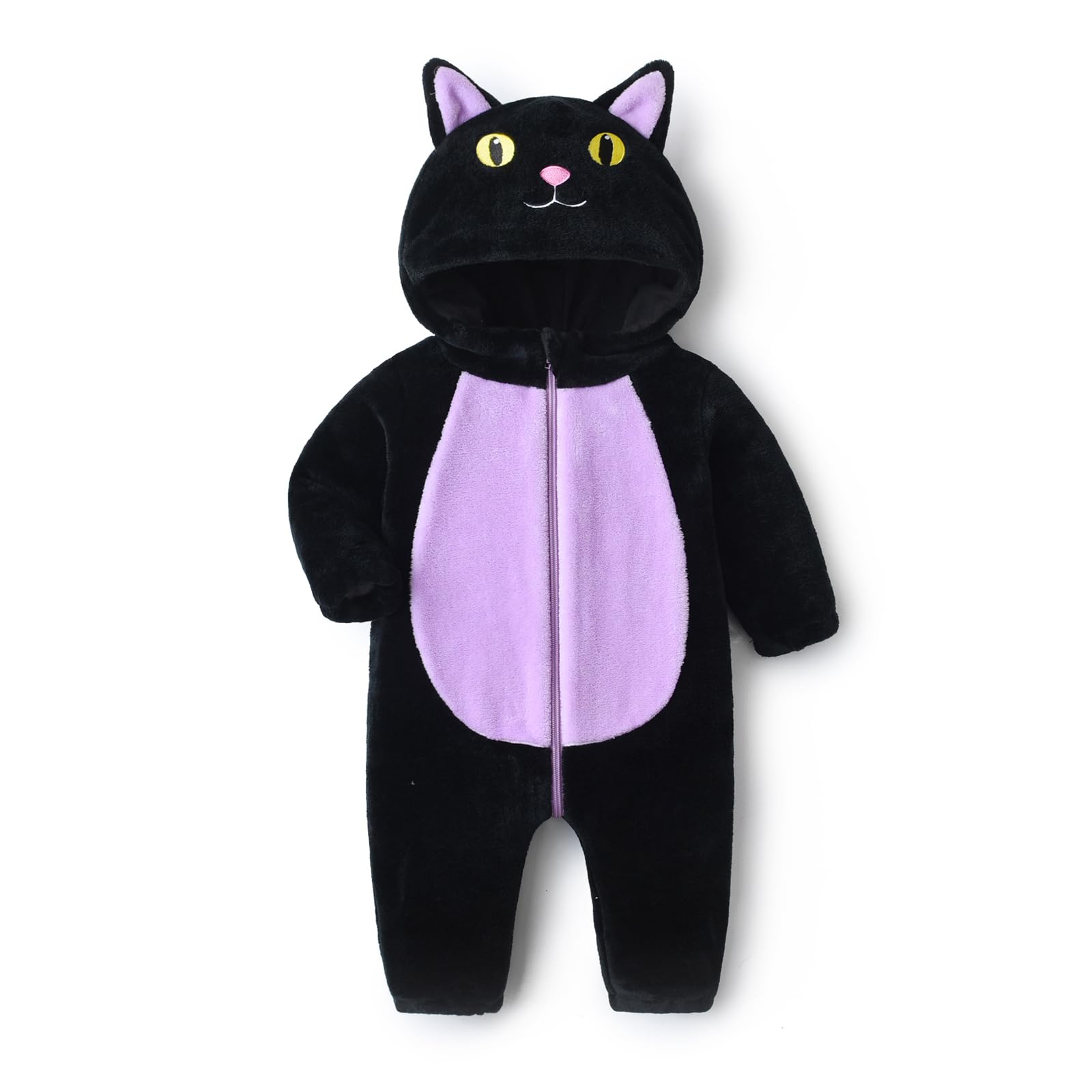 Muineobuka Newborn Baby Boy Girl Animal Costume Infant Cat Cosplay Hooded Bodysuit Toddler Fuzzy Warm Halloween Outfits (Purple,