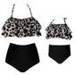 2Pcs Mommy And Me Matching Family Swimsuit Ruffle Women Swimwear Kids Children Toddler Bikini Bathing Suit Beachwear Sets (Leopa