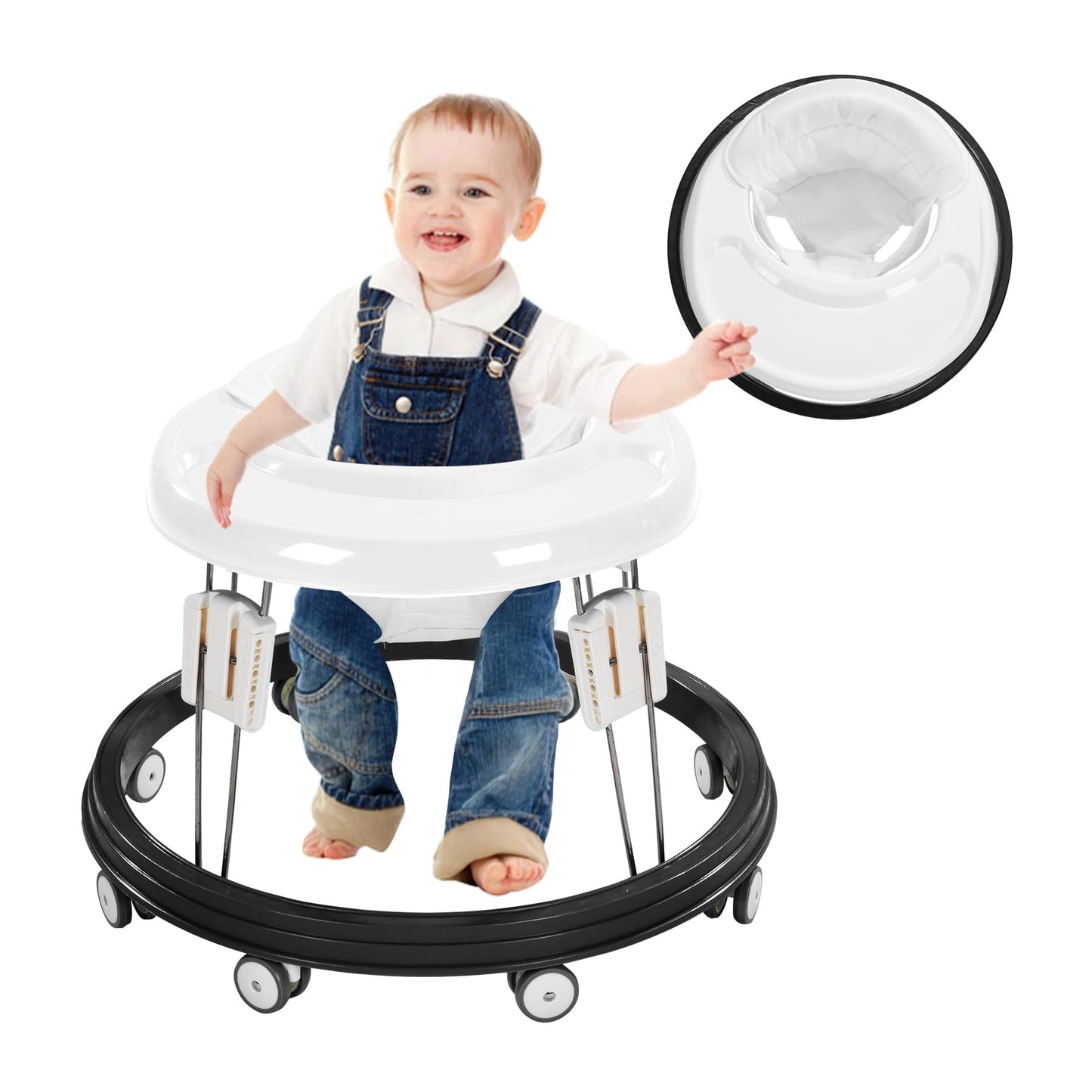 Adjustable Baby Walkers For Baby With Easy Clean Tray, Universal Wheeled Walker, Anti-Rollover Folding Walker For Girls Boys 6-1