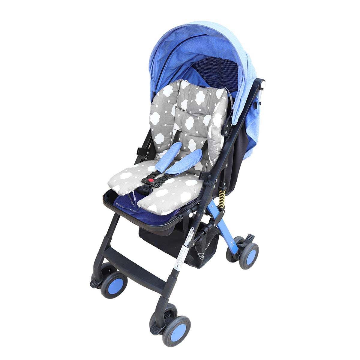 Twoworld Baby High Chair Seat Cushion Liner Mat Pad Cover Resistant And High Chair Straps (5 Point Harness) 1 Suit (Gray Clouds)