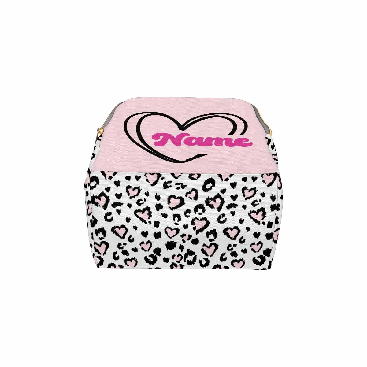 Customized School Bag With Name, Large Capacity Waterproof Diaper Bag, Leopard Heart Print Monogram Nappy Backpack With Thermal