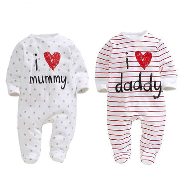 Aomomo Unisex-Baby Clothes Newborn Twins I Love Mummy I Love Daddy Bodysuit Twins 2 Pack (Newborn)