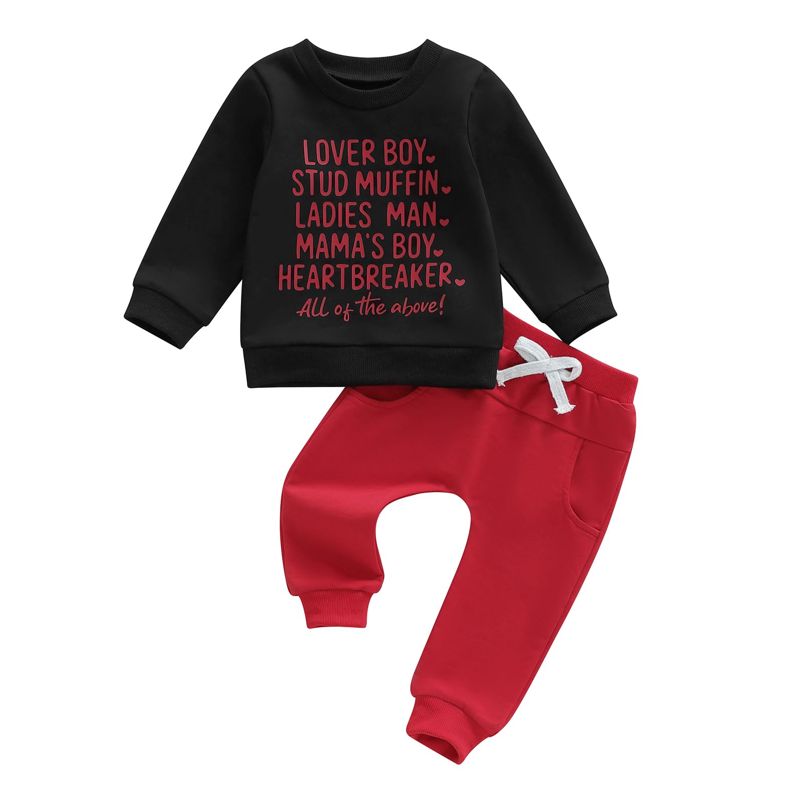 Douhoow Baby Boy Valentines Day Outfit Letter Print Sweatshirt Long Joggers Pants Boys Girls Festival Clothes (Black B, 6-12 Mon