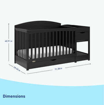 Stork Craft Graco Bellwood 5-In-1 Convertible Crib & Changer With Drawer (Black) - Greenguard Gold Certified, Full-Size Storage