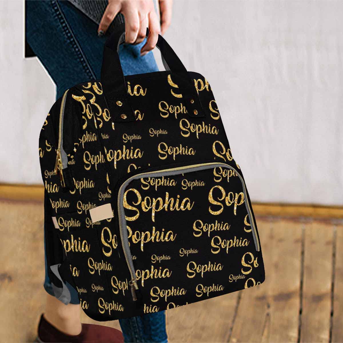Artsadd Custom Name Diaper Bag With Thermal Pockets, Yellow Monogram Travel Shoulder Bag Customized Baby Backpack With Name Caus