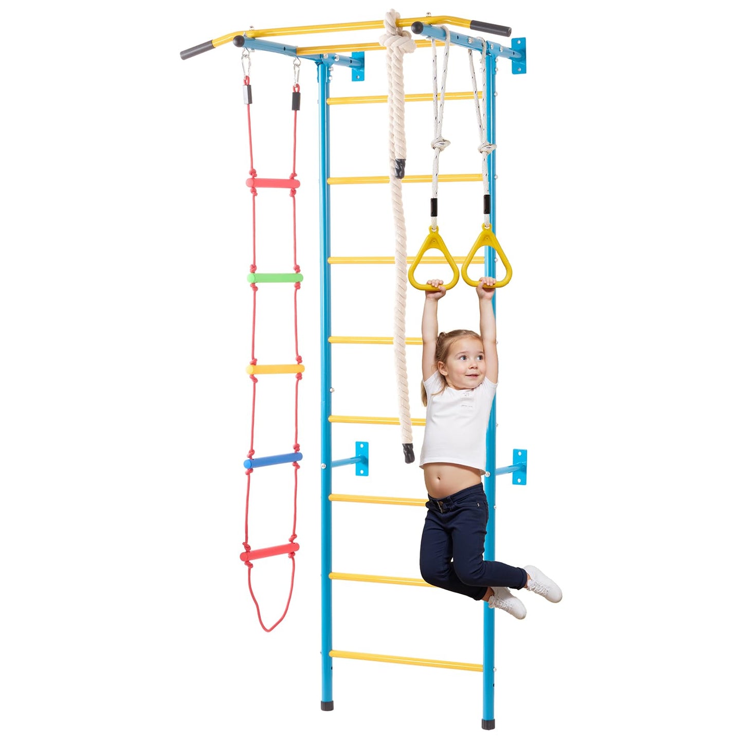 Vevor Indoor Jungle Gym For Toddlers, 5-In-1 Climbing Playset With Carbon Steel Swedish Ladder, Wall Ladder, Pull-Up Bar, Rope L