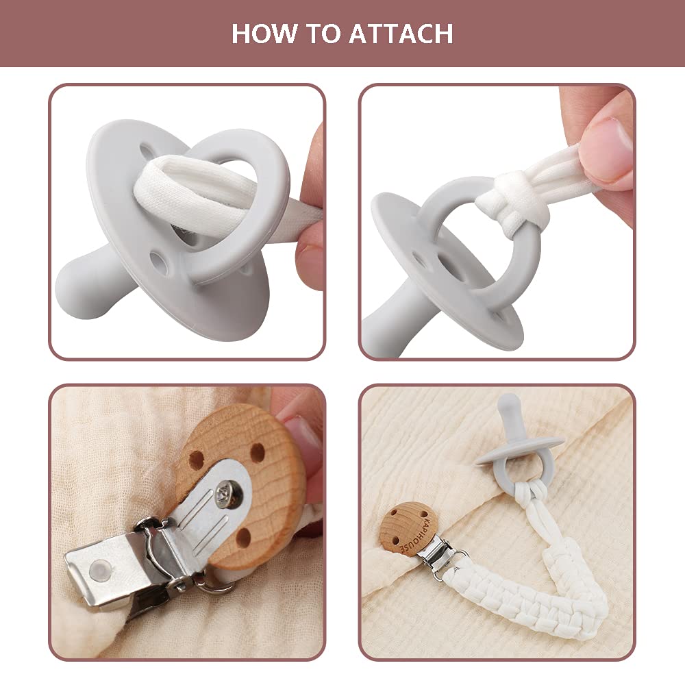 Kapihouse Pacifier Clip For Girl 9.2 Inch Pacifier Leashes Woodern Clips Teething Toy With Handmade Braided Cotton Modern Unisex