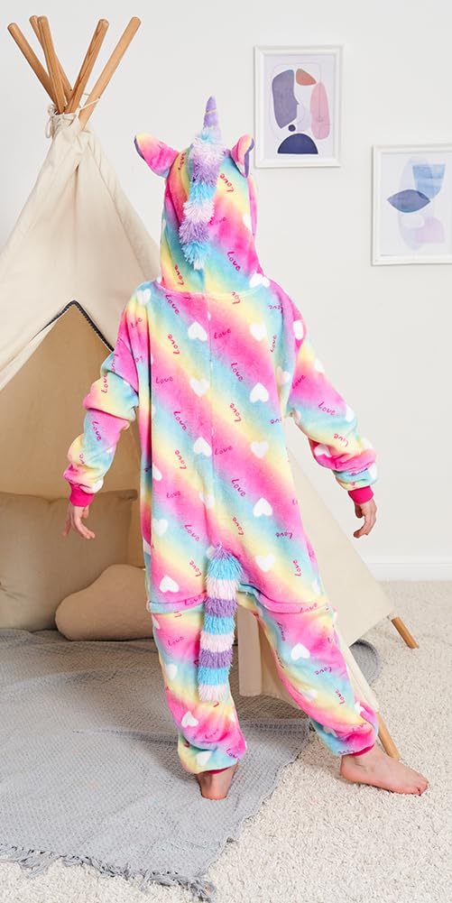 Riverchan Kids Unicorn Onesie Animal Pajamas Halloween Cosplay Costume Sleepwear Gift For Girls And Boys (5T, Rainbow Love)